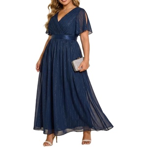 image:imagePlus Size Formal Dress  Chiffon V Neck Bridesmaid Wedding Guest PartyNavy Blue