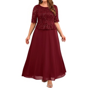image:imagePlus Size Formal Dress  Sequin Lace Mother of The Bride Maxi Dress WomenBurgundy