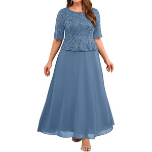 image:imagePlus Size Formal Dress  Sequin Lace Mother of The Bride Maxi Dress WomenDusty Blue