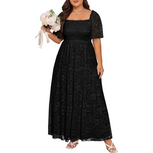 image:imagePlus Size Wedding Dress Bride Boho Lace Square Neck Long Maxi DressesBlack