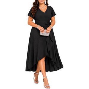image:imagePlus Size Wedding Guest Dress Formal Split V Neck Maxi Dress for WomenBlack