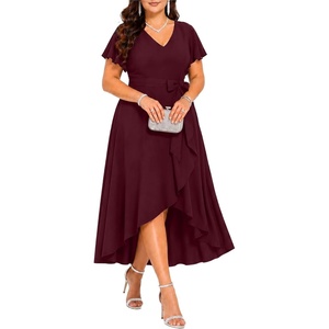image:imagePlus Size Wedding Guest Dress Formal Split V Neck Maxi Dress for WomenBurgundy
