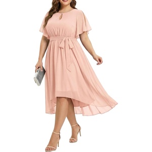 image:imageTalisea Plus Size Wedding Guest Chiffon Short Sleeve High Low Formal DressPink