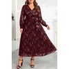 image:imagePlus Size Dress Wedding Guest Fall Formal Floral Long Sleeve Dresses WomenBurgundy