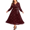 image:imagePlus Size Dress Wedding Guest Fall Formal Floral Long Sleeve Dresses WomenBurgundy
