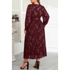 image:imagePlus Size Dress Wedding Guest Fall Formal Floral Long Sleeve Dresses WomenBurgundy
