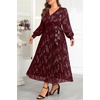 image:imagePlus Size Dress Wedding Guest Fall Formal Floral Long Sleeve Dresses WomenBurgundy