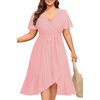 image:imagePlus Size Summer Dress  Casual Midi Eyelet V Neck A Line Dress for WomenPink