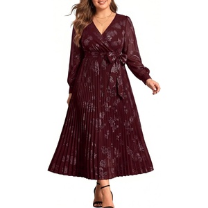 image:imagePlus Size Dress Wedding Guest Fall Formal Floral Long Sleeve Dresses WomenBurgundy