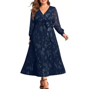image:imagePlus Size Dress Wedding Guest Fall Formal Floral Long Sleeve Dresses WomenNavy Blue