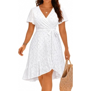 image:imagePlus Size Summer Dress  Casual Midi Eyelet V Neck A Line Dress for WomenWhite