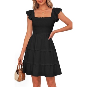 image:imageTalisea Womens Smocked Summer Dress Ruffle Strap Tiered Short SundressBlack
