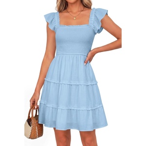 image:imageTalisea Womens Smocked Summer Dress Ruffle Strap Tiered Short SundressBlue