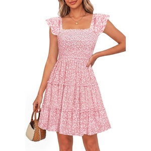 image:imageTalisea Womens Smocked Summer Dress Ruffle Strap Tiered Short SundressPink Floral
