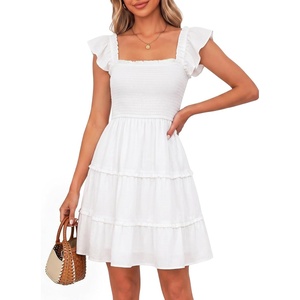 image:imageTalisea Womens Smocked Summer Dress Ruffle Strap Tiered Short SundressWhite