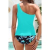 image:imageOne Shoulder Tankini Set Two Piece Tummy Control Swimsuit for WomenAqua and Blue Floral