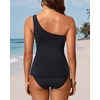 image:imageOne Shoulder Tankini Set Two Piece Tummy Control Swimsuit for WomenBlack