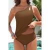 image:imageOne Shoulder Tankini Set Two Piece Tummy Control Swimsuit for WomenBrown