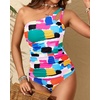 image:imageOne Shoulder Tankini Set Two Piece Tummy Control Swimsuit for WomenColor Block