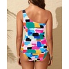 image:imageOne Shoulder Tankini Set Two Piece Tummy Control Swimsuit for WomenColor Block