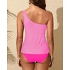 image:imageOne Shoulder Tankini Set Two Piece Tummy Control Swimsuit for WomenPink White Striped
