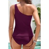 image:imageOne Shoulder Tankini Set Two Piece Tummy Control Swimsuit for WomenPurple