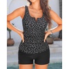 image:imageTankini with Shorts  Tummy Control Two Piece Swimsuit with PocketsBlack Leopard