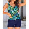 image:imageTankini with Shorts  Tummy Control Two Piece Swimsuit with PocketsBlue Leaves