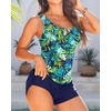 image:imageTankini with Shorts  Tummy Control Two Piece Swimsuit with PocketsBlue Leaves