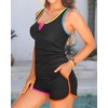 image:imageTankini with Shorts  Tummy Control Two Piece Swimsuit with PocketsColorful Black
