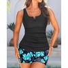 image:imageTankini with Shorts  Tummy Control Two Piece Swimsuit with PocketsGreen Floral