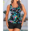 image:imageTankini with Shorts  Tummy Control Two Piece Swimsuit with PocketsGreen Leaves