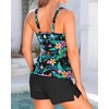 image:imageTankini with Shorts  Tummy Control Two Piece Swimsuit with PocketsGreen Leaves