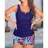 image:imageTankini with Shorts  Tummy Control Two Piece Swimsuit with PocketsNavy Blue Leaves