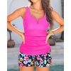 image:imageTankini with Shorts  Tummy Control Two Piece Swimsuit with PocketsPink Floral