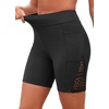 image:imageWomen Swim Shorts with Pockets  7 High Waisted Tummy Control BoyshortsBlack