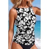 image:imageWomens Tankini Tops Only  Tummy Control Bathing Suit High Neck Swim TopBlack Flower