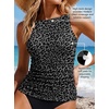 image:imageWomens Tankini Tops Only  Tummy Control Bathing Suit High Neck Swim TopBlack Leopard