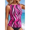 image:imageWomens Tankini Tops Only  Tummy Control Bathing Suit High Neck Swim TopPink Wavy Pattern