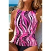 image:imageWomens Tankini Tops Only  Tummy Control Bathing Suit High Neck Swim TopPink Wavy Pattern