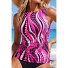 image:imageWomens Tankini Tops Only  Tummy Control Bathing Suit High Neck Swim TopPink Wavy Pattern