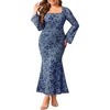 image:imagePlus Size Wedding Guest Dress Fall Floral Mermaid Cocktail Party DressBlue Floral