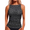 image:imageWomens Tankini Tops Only  Tummy Control Bathing Suit High Neck Swim TopBlack Leopard