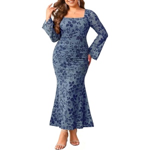 image:imagePlus Size Wedding Guest Dress Fall Floral Mermaid Cocktail Party DressBlue Floral