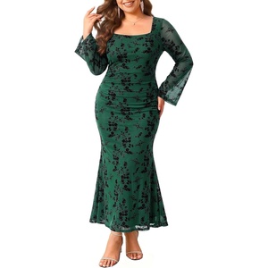 image:imagePlus Size Wedding Guest Dress Fall Floral Mermaid Cocktail Party DressGreen Floral