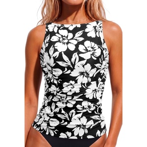 image:imageWomens Tankini Tops Only  Tummy Control Bathing Suit High Neck Swim TopBlack Flower